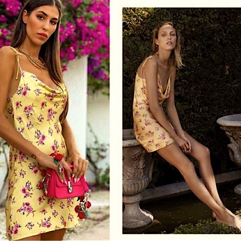 ZARA SAFIA DRESS YELLOW FLOWER PRINT SATIN MINI DRESS
